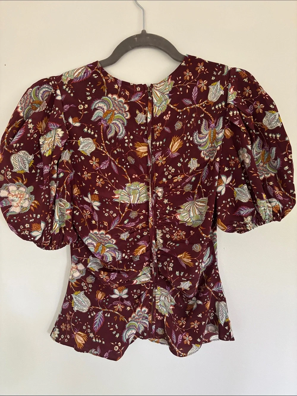 Ulla Johnson Burgundy Floral Puff Sleeve Blouse